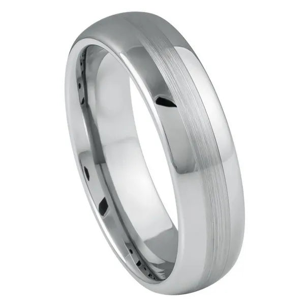 Tungsten Ring Polished Shiny with Brushed Center 6mm