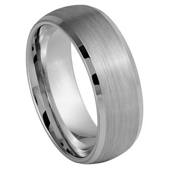 Tungsten Ring Brushed Center Low Beveled Edge 8mm