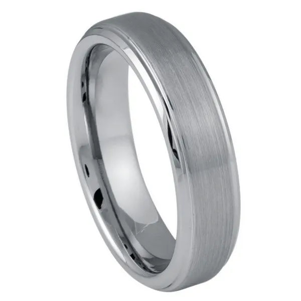 Tungsten Ring Flat Brushed Center Stepped Edge 6mm