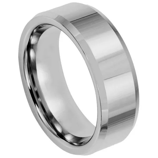 Tungsten Ring High Polished Finish and Beveled Edge 8mm