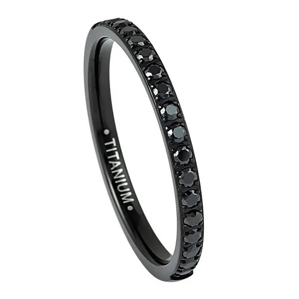 Titanium Black IP Plated Half Eternity Black CZ 2mm