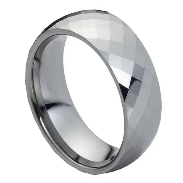 Tungsten Ring Domed Faceted Ring 8mm