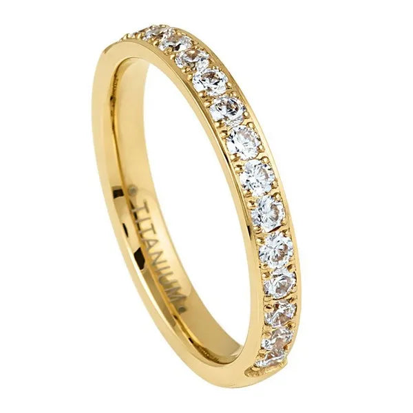 Titanium Yellow IP Plated Half Eternity White CZ 3mm