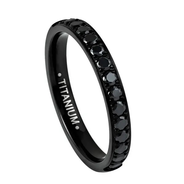 Titanium Black IP Plated Half Eternity Black CZ 3mm