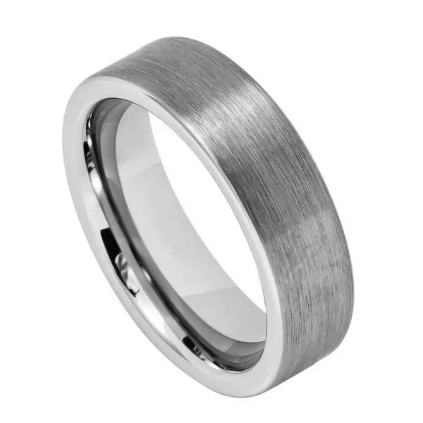 Tungsten Ring Brushed Pipe Cut Ring 6mm