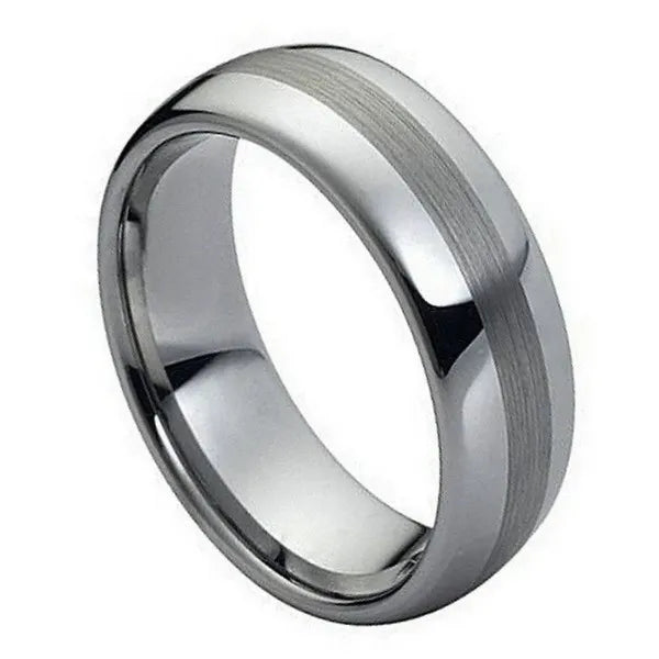 Tungsten Ring Polished Shiny with Brushed Center 8mm