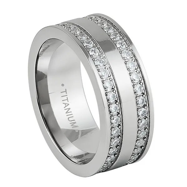 Titanium Double Full Eternity White CZ 9mm