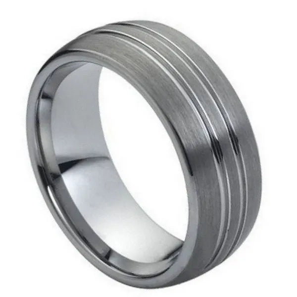 Tungsten Ring High Polished Double Groove Design 8mm