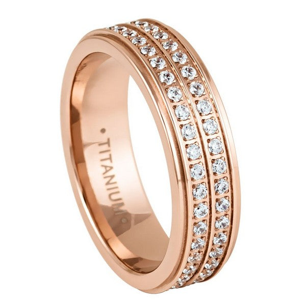 Titanium Rose IP Plated Double Full Eternity White CZ 6mm