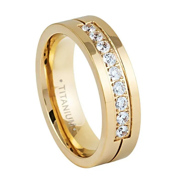 Titanium Yellow IP Plated 9 Stones White CZ 6mm