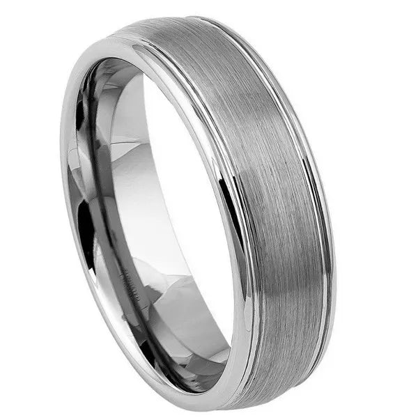 Tungsten Ring Domed Brushed Center High Polished Ridge Edge 6mm