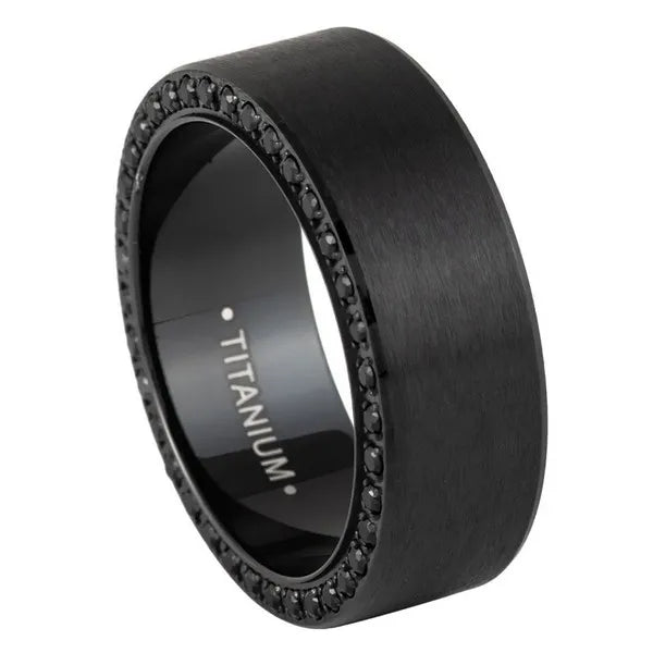 Titanium Black IP Plated Full Side Stones Black CZ 8mm