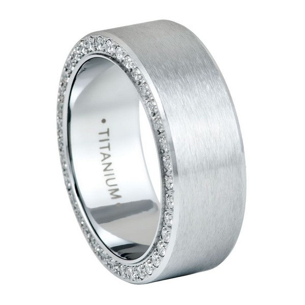 Titanium Full Side Stones White CZ 8mm
