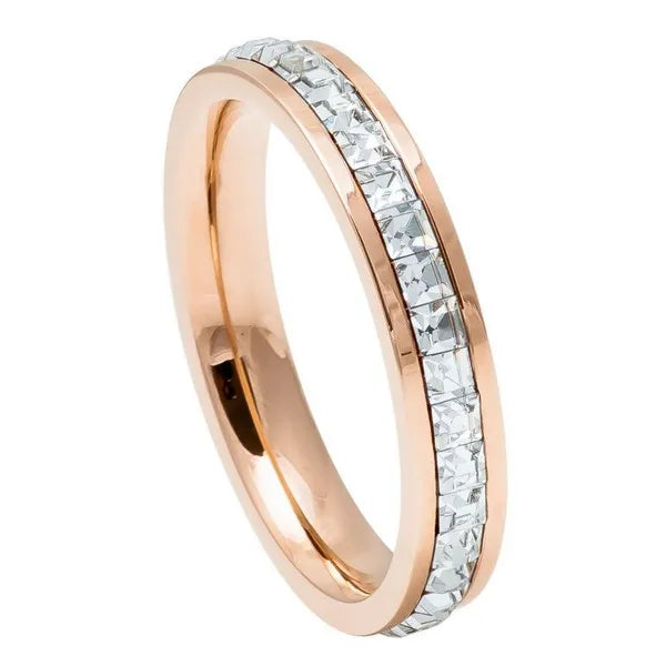 Rose Gold IP Plated Titanium Ring Princess cut Eternity CZ 4mm
