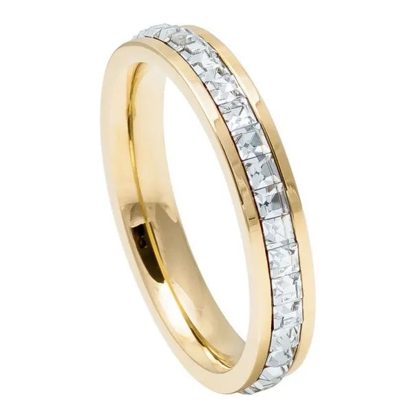 Yellow Gold IP Plated Titanium Ring Princess cut Eternity CZ 4mm