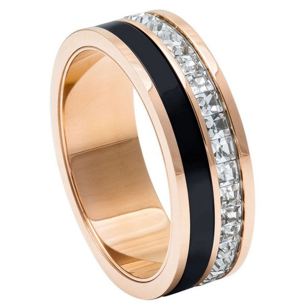 Rose Gold & Black IP Plated Titanium Spinner Princess cut Eternity CZ 7mm