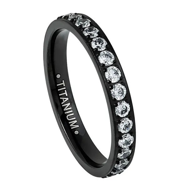 Titanium Black IP Plated Full Eternity White CZ 3mm