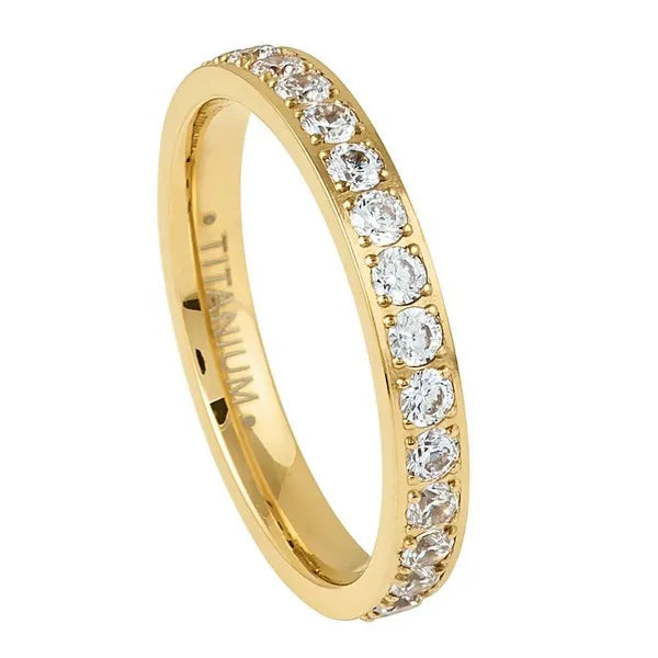Titanium Yellow Gold IP Plated Full Eternity White CZ 3mm