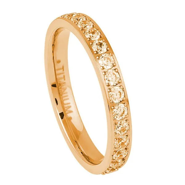 Titanium Rose Gold IP Plated Full Eternity White CZ 3mm