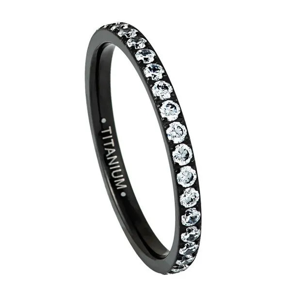 Titanium Black IP Plated Full Eternity White CZ 2mm