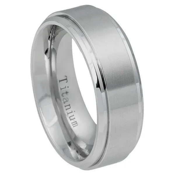 Titanium Ring Flat Brushed Center Polished Shiny Edge 8mm