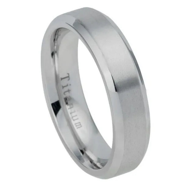 Titanium Ring Brushed Center Beveled Edge
