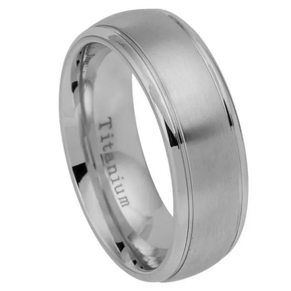 Titanium Ring Brushed Center Shiny Grooved Edge 8mm