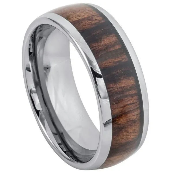 Titanium Ring High Polished Domed with Rosewood Inlay 8mm