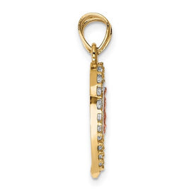10k Two-tone with White Rhodium CZ Religious Break-apart Heart Pendant