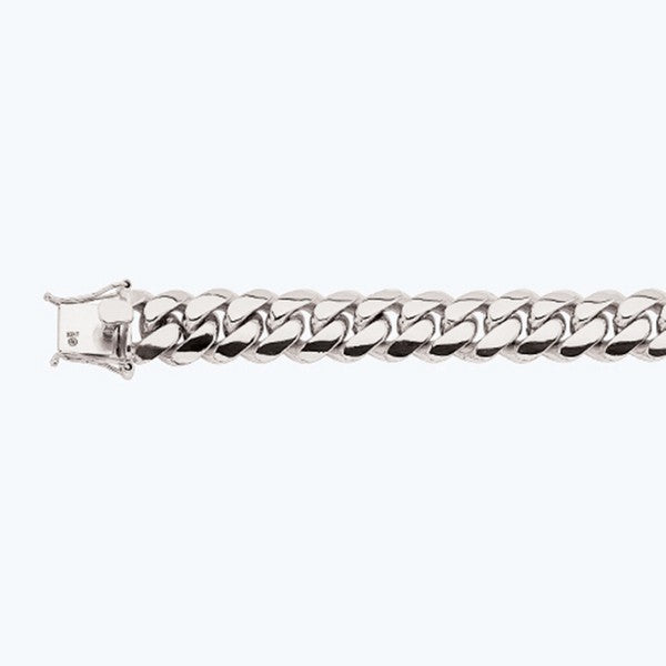 14k 15mm White Gold Solid Miami Cuban 7" Chain Bracelet (Available in Lengths 7" - 30")