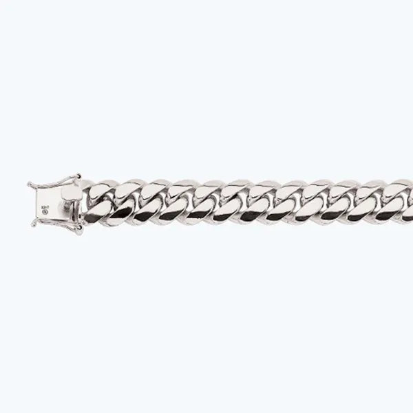 14k 15mm White Gold Solid Miami Cuban 7" Chain Bracelet (Available in Lengths 7" - 30")