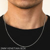 14k 2mm White Gold Venetian Box 16" Chain Necklace (Available in Lengths 7" - 30")