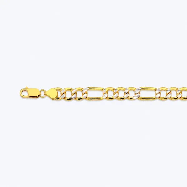 10k 7.5mm Yellow Gold Hollow Pave Figaro 16" Chain Necklace (Available in Lengths 7" - 30")