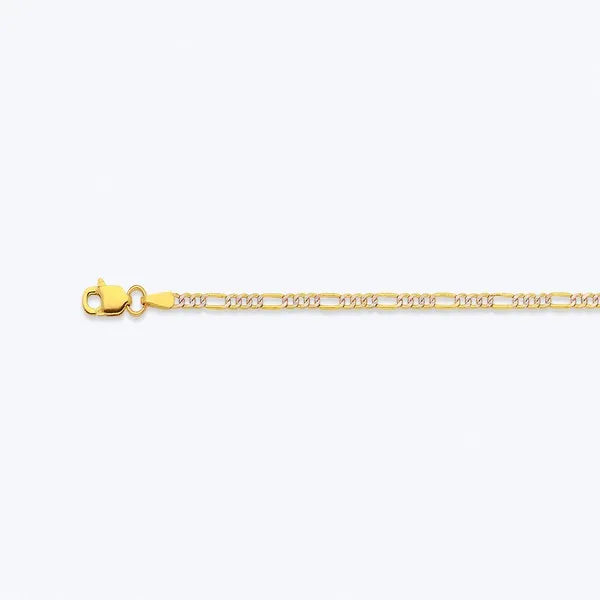 10k 2mm Yellow Gold Hollow Pave Figaro 16" Chain Necklace (Available in Lengths 7" - 30")