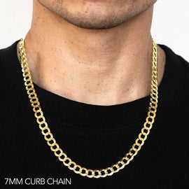 10k 7mm Yellow Gold Solid Curb 16" Chain Necklace (Available in Lengths 7" - 30")