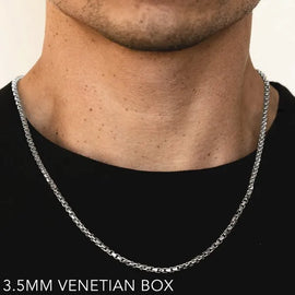 14k 3.5mm White Gold Venetian Box 16" Chain Necklace (Available in Lengths 7" - 30")