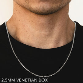 14k 2.5mm White Gold Venetian Box 16" Chain Necklace (Available in Lengths 7" - 30")