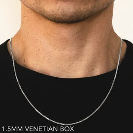 14k 1.5mm White Gold Venetian Box 16" Chain Necklace (Available in Lengths 7" - 30")