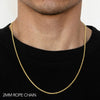 18k 2mm Yellow Gold Solid Dc Rope 16" Chain Necklace (Available in Lengths 7" - 30")
