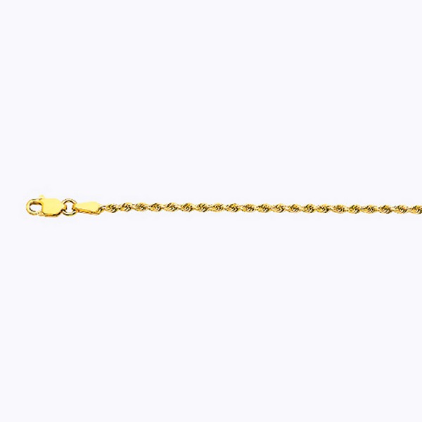 18k 2mm Yellow Gold Solid Dc Rope 16" Chain Necklace (Available in Lengths 7" - 30")