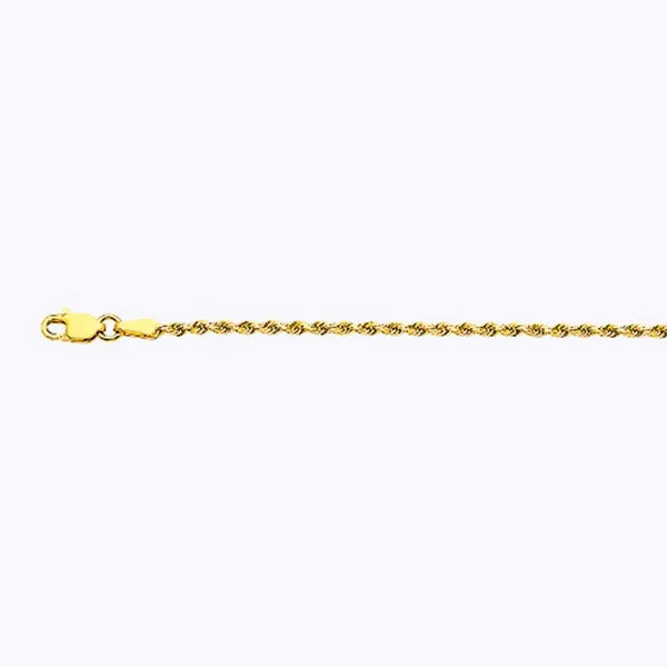18k 2mm Yellow Gold Solid Dc Rope 16" Chain Necklace (Available in Lengths 7" - 30")