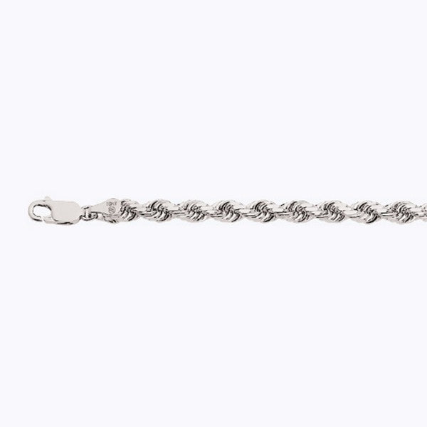 14k 5mm White Gold Solid Dc Rope 7" Chain Bracelet (Available in Lengths 7" - 30")