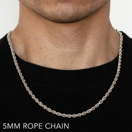 14k 5mm White Gold Solid Dc Rope 16" Chain Necklace (Available in Lengths 7" - 30")