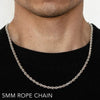 14k 5mm White Gold Solid Dc Rope 16" Chain Necklace (Available in Lengths 7" - 30")