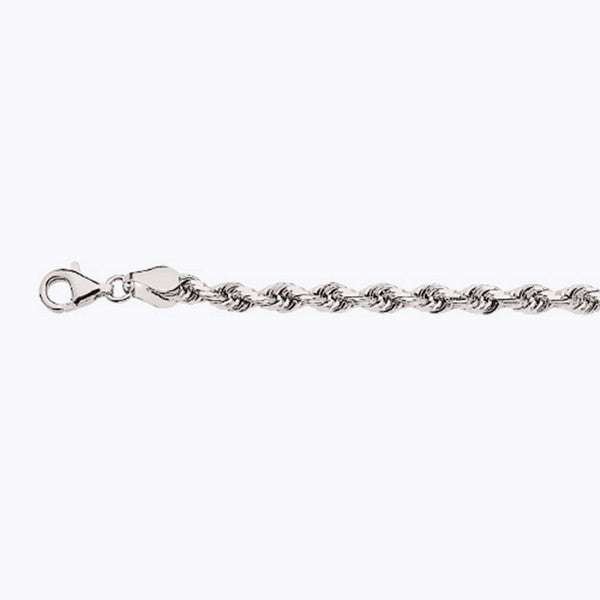 14k 4mm White Gold Solid Dc Rope 7" Chain Bracelet (Available in Lengths 7" - 30")