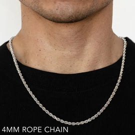 14k 4mm White Gold Solid Dc Rope 16" Chain Necklace (Available in Lengths 7" - 30")