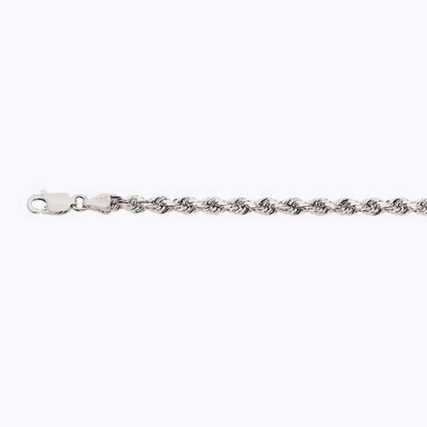 14k 3.5mm White Gold Solid Dc Rope 7" Chain Bracelet (Available in Lengths 7" - 30")