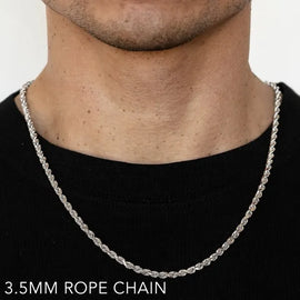 14k 3.5mm White Gold Solid Dc Rope 16" Chain Necklace (Available in Lengths 7" - 30")