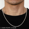 14k 3.5mm White Gold Solid Dc Rope 16" Chain Necklace (Available in Lengths 7" - 30")