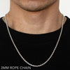 14k 3mm White Gold Solid Dc Rope 16" Chain Necklace (Available in Lengths 7" - 30")